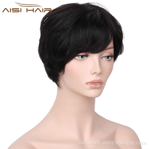 Aisi Hair Brazilian Human Hair Wigs For Black Women  Short Straight Black Human Hair Wigs With Bangs